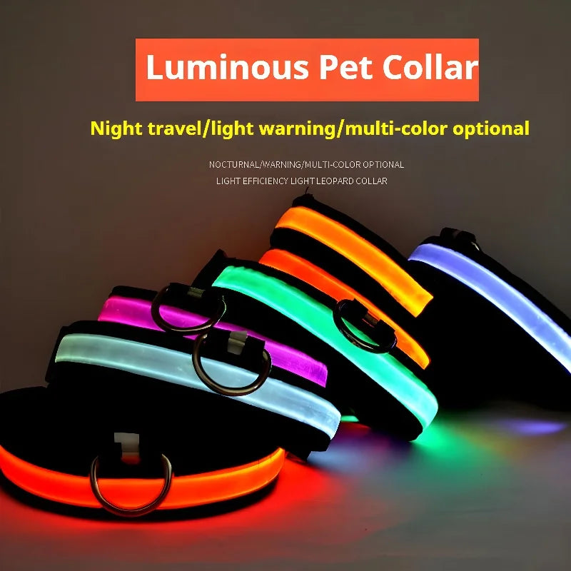 Coleira de Nylon para Cachorro. LED. Noite Segurança. Piscando  no Escuro.  Coleira Luminosa Fluorescente para Cachorros de Estimação