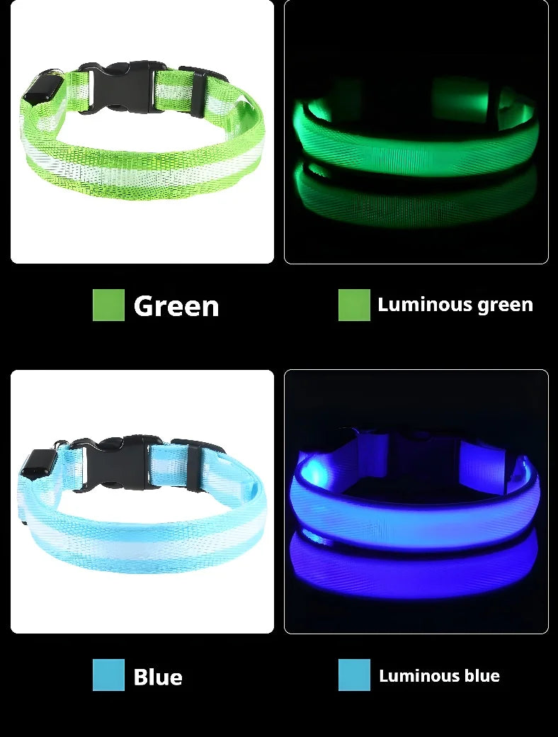 Coleira de Nylon para Cachorro. LED. Noite Segurança. Piscando  no Escuro.  Coleira Luminosa Fluorescente para Cachorros de Estimação